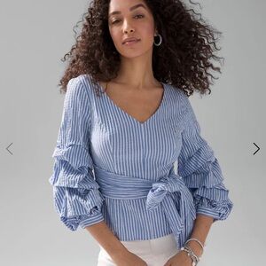 WHBM Ruffle Sleeve Seersucker Blouse, size 00, like new